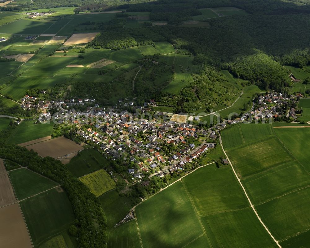 Aerial photograph Grafschaft - View of the district of Nierendorf in the borough of Grafschaft in the state of Rhineland-Palatinate. Nierendorf is located on a small wooded hill and surrounded by fields and agricultural land