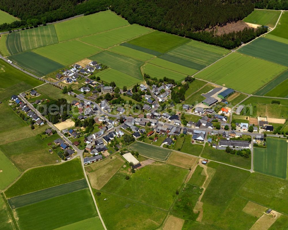 Aerial image Braunshorn - View of the borough of Braunshorn in the state of Rhineland-Palatinate. The borough and municipiality is located in the county district of Rhine-Hunsrueck, in the foothills of the Hunsrueck region. The village consists of residential areas and is surrounded by fields and meadows and includes several parts and hamlets