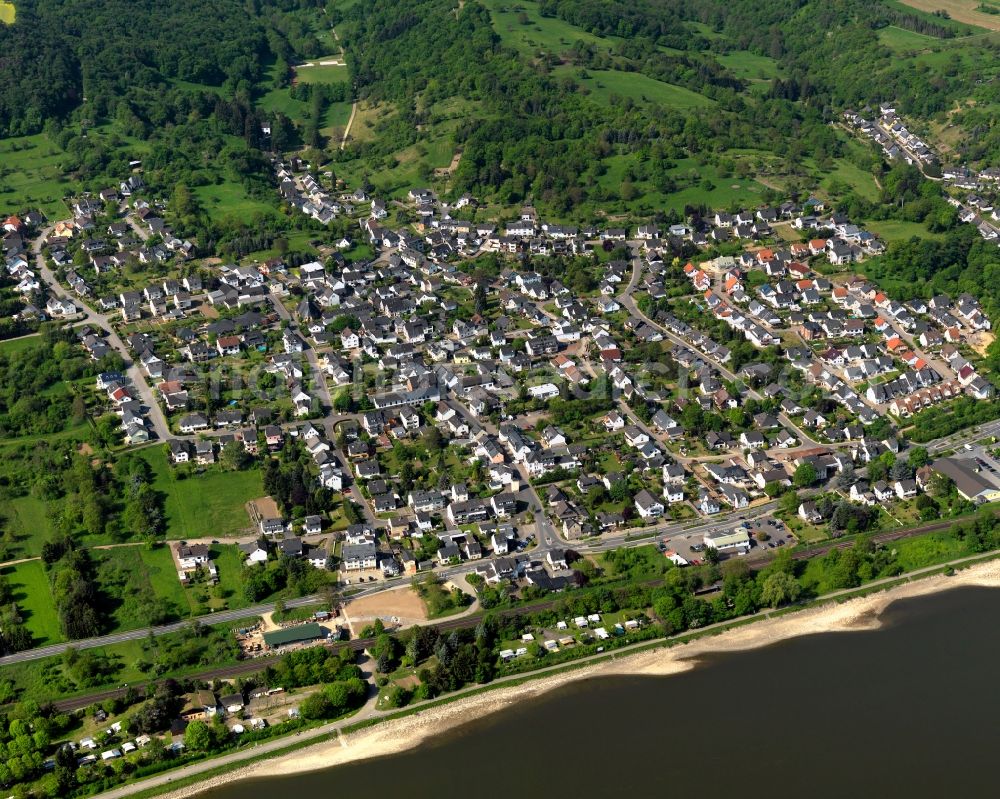 Aerial image Brey - View of Brey in the state of Rhineland-Palatinate. The borough and municipiality is an official tourist resort and is located in the county district of Mayen-Koblenz on the left riverbank of the river Rhine, surrounded by hills, forest and fields