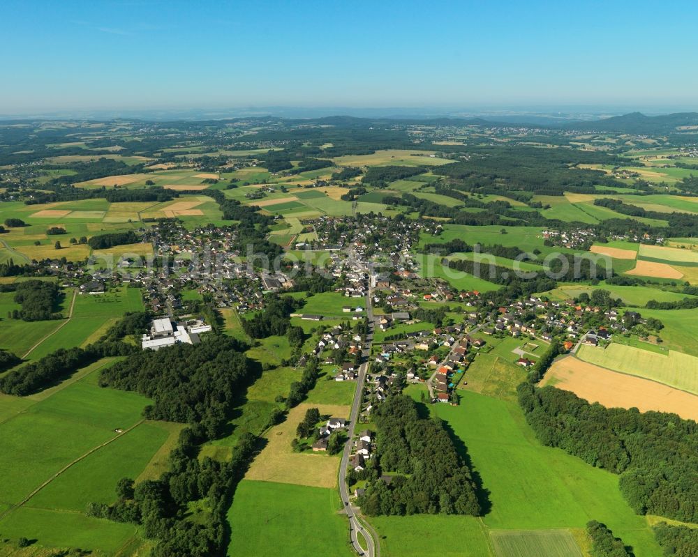 Aerial photograph Buchholz - View of Buchholz in the state of Rhineland-Palatinate. The borough and municipiality Buchholz is located in the county district of Neuwied on the edge of the Westerwald forest region and surrounded by fields, meadows and hills