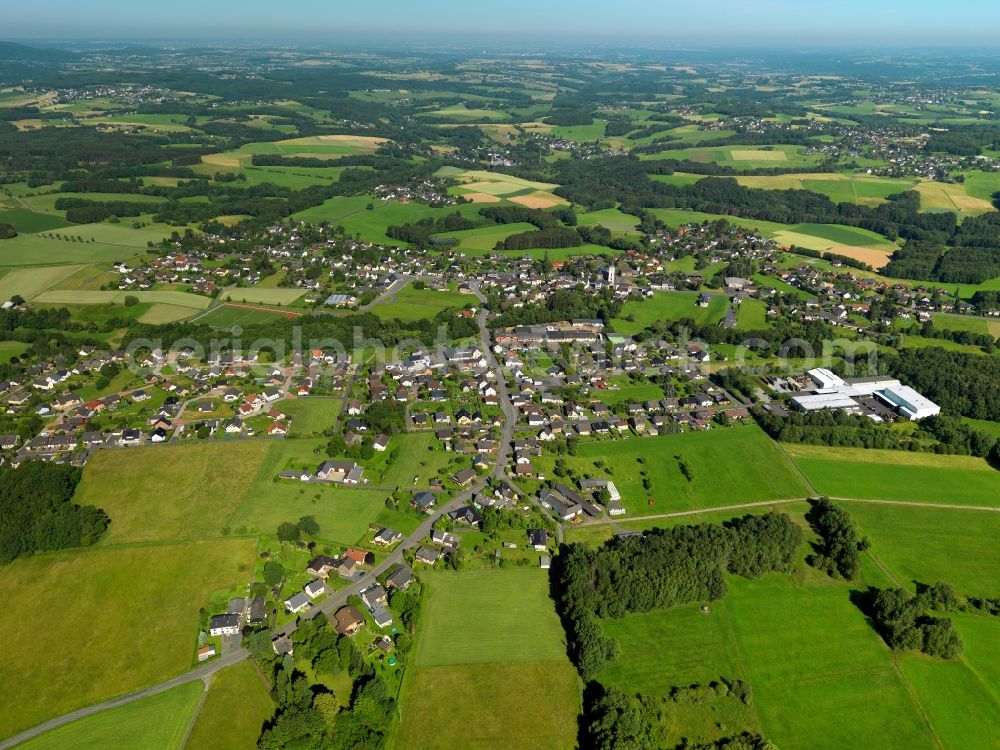 Buchholz from the bird's eye view: View of Buchholz in the state of Rhineland-Palatinate. The borough and municipiality Buchholz is located in the county district of Neuwied on the edge of the Westerwald forest region and surrounded by fields, meadows and hills