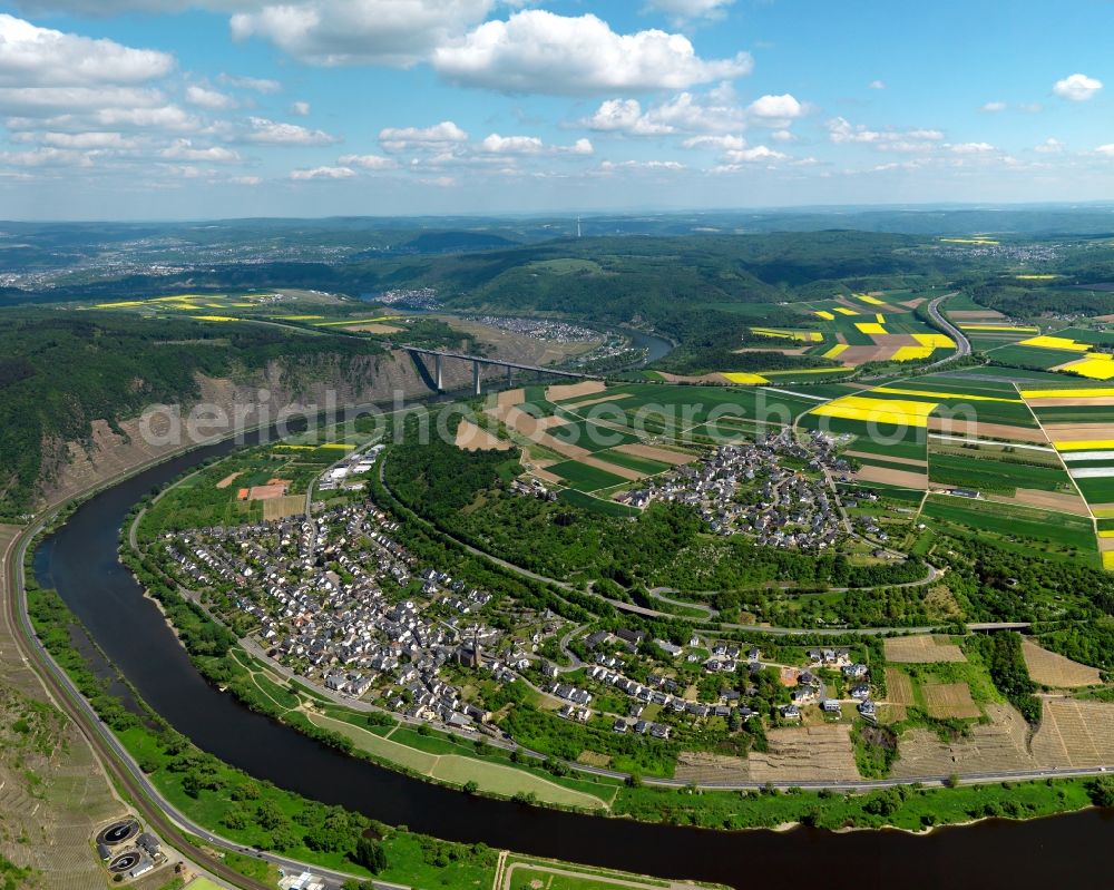 Aerial photograph Dieblich - View of Dieblich in the state of Rhineland-Palatinate. The borough and municipiality is an official tourist resort and wine-growing village and located in the county district of Mayen-Koblenz on the left riverbank of the river Moselle, surrounded by hills, forest and fields