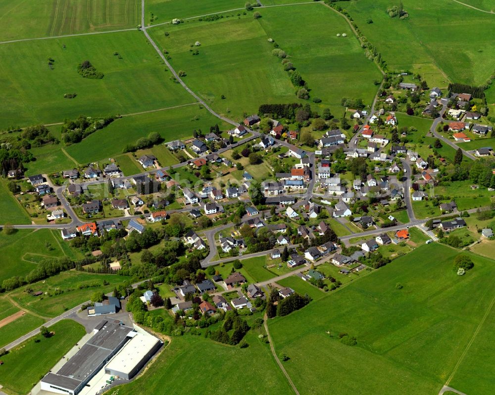 Elsoff from above - View of the borough of Elsoff in the state of Rhineland-Palatinate. The borough is located in the county district and region of Westerwald. The residential village is surrounded by fields and meadows