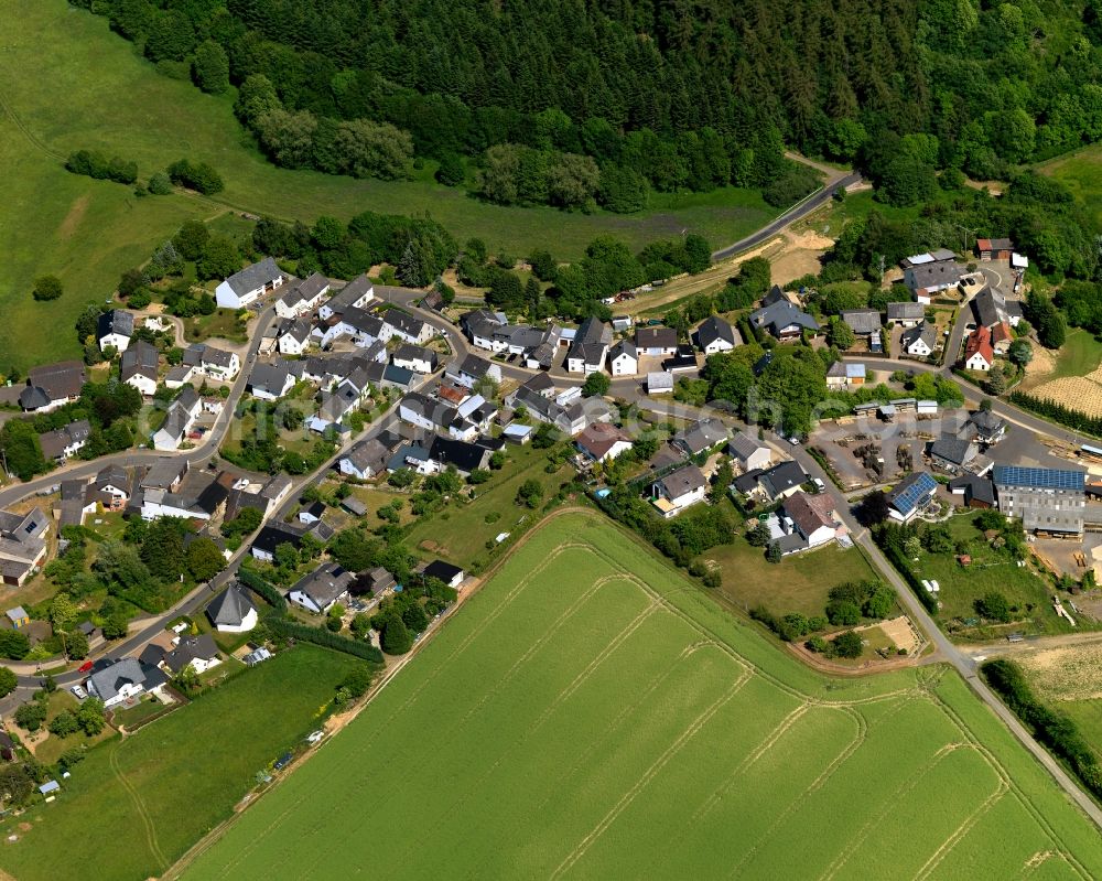 Aerial image Eppenberg - View of Eppenberg in the state of Rhineland-Palatinate. The borough and municipiality is located in the county district of Cochem-Zell in the Eifel region. It is surrounded by agricultural land, meadows and forest