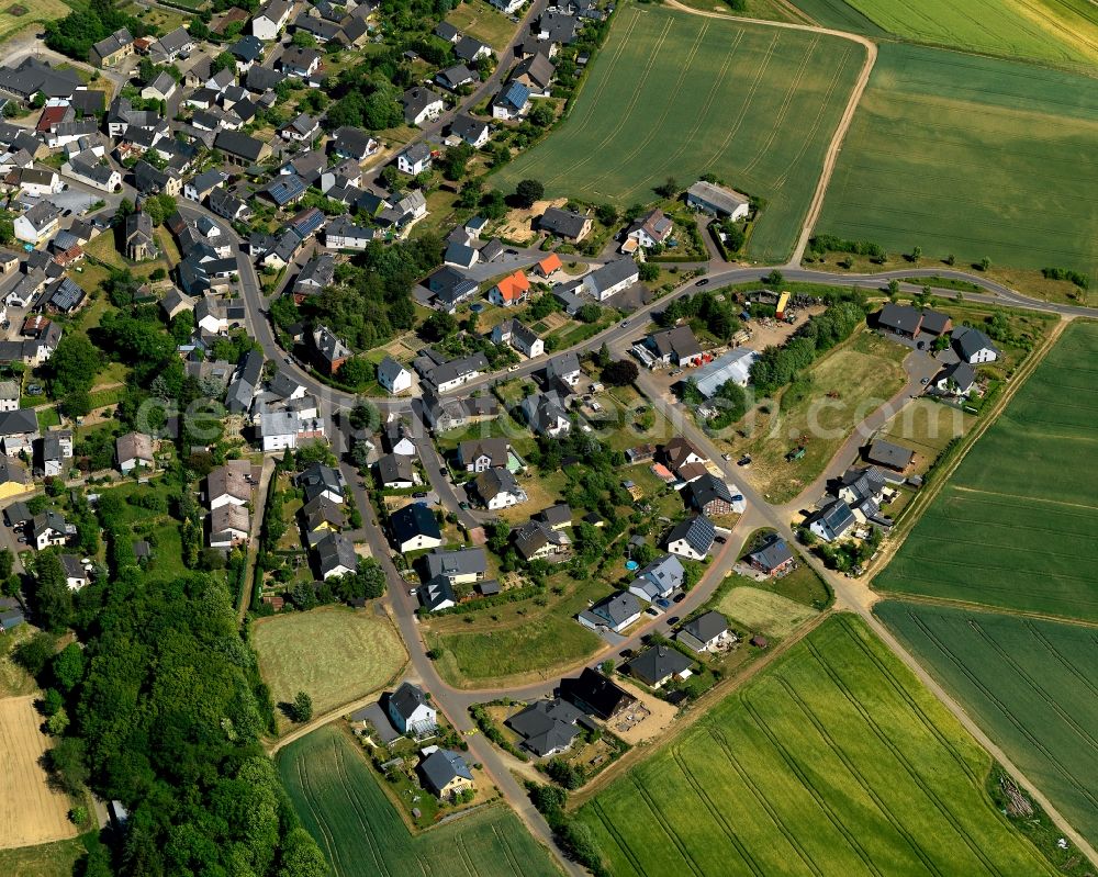 Aerial image Gamlen - View of Gamlen in the state of Rhineland-Palatinate. The borough and municipiality is located in the county district of Cochem-Zell on the edge of the Eifel Region. Gamlen is surrounded by agricultural land, meadows and forest and is located on both sides of the Brohlbach creek