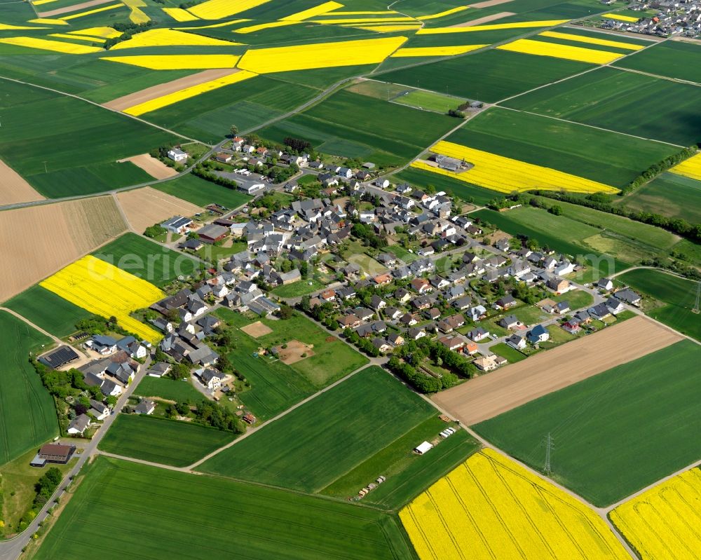 Aerial image Gering - View of Gering in the state of Rhineland-Palatinate. The agricultural borough and municipiality is located in the county district of Mayen-Koblenz and surrounded by meadows and rapeseed fields