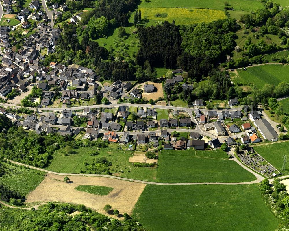 Aerial image Gönnersdorf - View of the borough of Goennersdorf in the state of Rhineland-Palatinate. Goennersdorf is surrounded by fields, meadows and forest on the federal road 87. It consists of several smaller settlements and hamlets