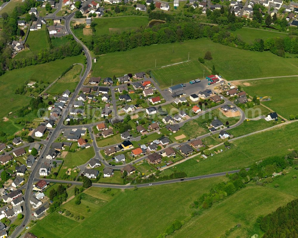 Aerial image Hahn bei Marienberg - View of the borough of Hahn bei Marienberg in the state of Rhineland-Palatinate. The borough is located in the county district and region of Westerwald. The residential village is surrounded by fields and meadows