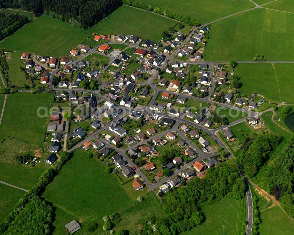 Halbs from above - View of the borough of Halbs in the state of Rhineland-Palatinate. The borough is located in the county district and region of Westerwald. The residential village is surrounded by fields and meadows