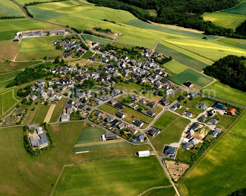 Hauroth from above - View of Hauroth in the state of Rhineland-Palatinate. The borough and municipiality is located in the county district of Cochem-Zell in the High Eifel Region. Sonnenhof, Tannenhof and Wiesenhof are hamlets of Hauroth. It is surrounded by agricultural land, meadows and forest