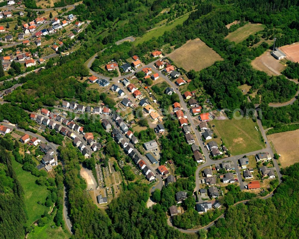 Aerial image Heimbach - View of Heimbach in the state of Rhineland-Palatinate. Heimbach is a borough and municipiality in the county district of Birkenfeld. The village is surrounded by hills, fields and vineyards and consists of several hamlets and residential areas. It sits in the valley of the river Nahe, on the creek of the same name