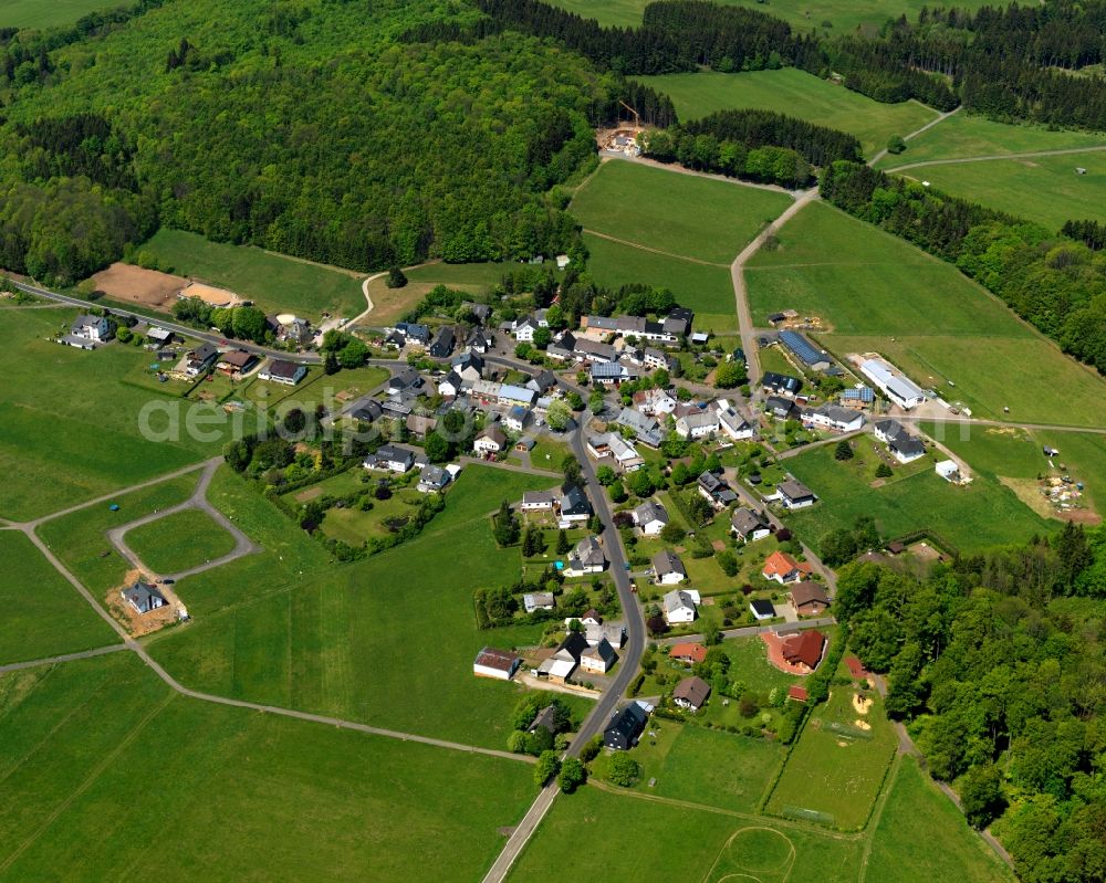 Aerial photograph Homberg - View of the borough of Homberg in the state of Rhineland-Palatinate. The agricultural borough is located in the county district and region of Westerwald. The residential village is surrounded by fields and meadows and adjacent to a forest