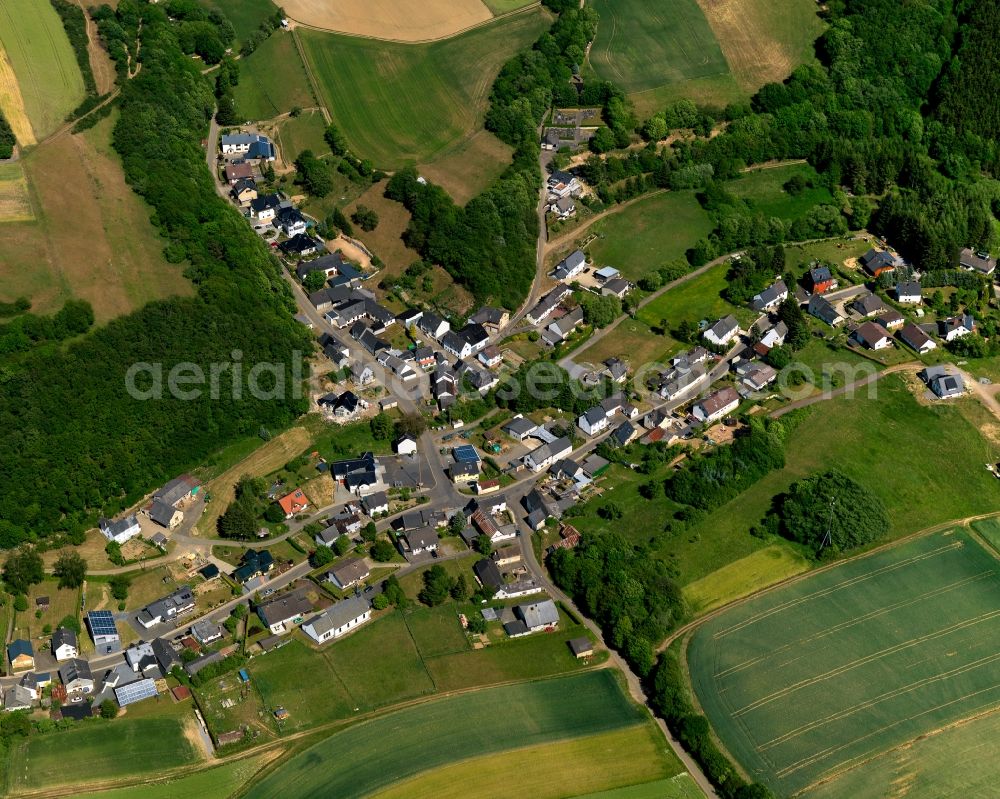 Kalenborn from above - View of Kalenborn in the state of Rhineland-Palatinate. The borough and municipiality is located in the county district of Cochem-Zell. It is surrounded by agricultural land, meadows and forest