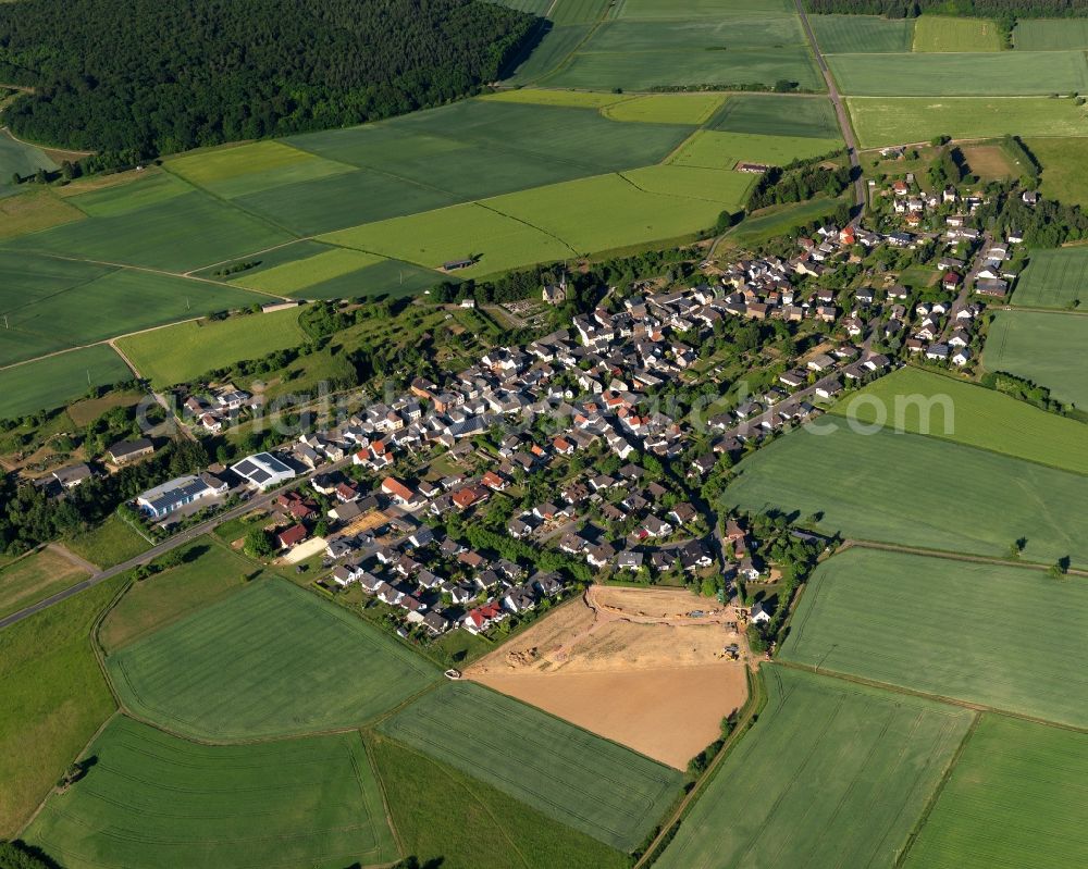 Aerial image Kaltenholzhausen - View of the borough of Kaltenholzhausen in the state of Rhineland-Palatinate. The borough and municipiality is located in the county district of Rhine-Lahn. The agricultural village consists of residential buildings and areas and is surrounded by meadows and fields