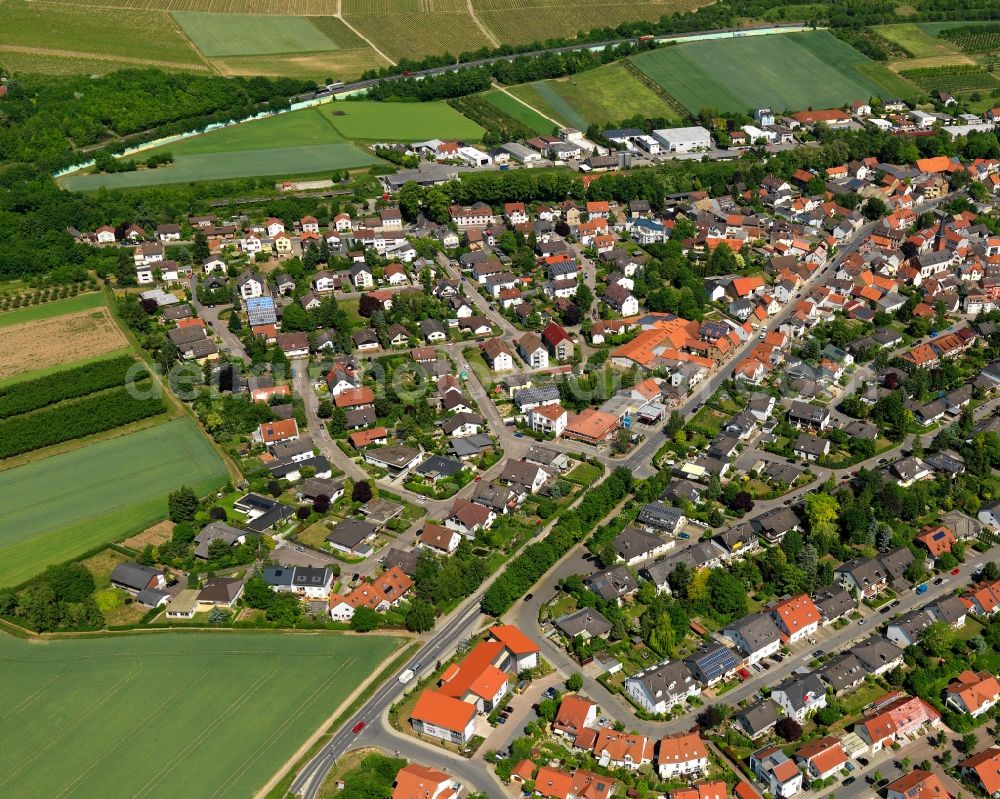 Aerial image Klein-Winternheim - View of the borough of Klein-Winternheim in the state of Rhineland-Palatinate. The wine-growing borough is located in the county district of Mainz-Bingen, on federal motorway A63. The residential village is surrounded by fields, vineyards and meadows