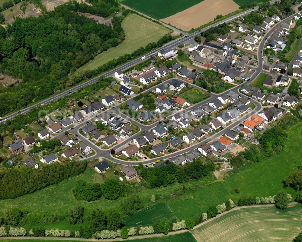 Kretz from above - View of Kretz in the state of Rhineland-Palatinate. The borough and municipiality is located in the county district of Mayen-Koblenz in the North of the federal motorway A61 in the valley of the Kruft creek