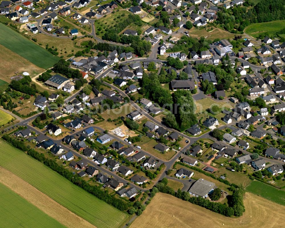 Landkern from the bird's eye view: View of Landkern in the state of Rhineland-Palatinate. The borough and municipiality is an official tourist resort and located in the county district of Cochem-Zell on the edge of the Endert valley. Landkern is surrounded by agricultural land and meadows and includes several small estates and hamlets