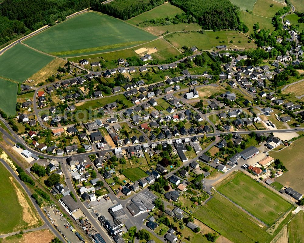 Aerial photograph Laubach - View of Laubach in the state of Rhineland-Palatinate. The borough and municipiality is located in the county district of Cochem-Zell in the Eifel region. The official tourist resort is surrounded by agricultural land, meadows and forest