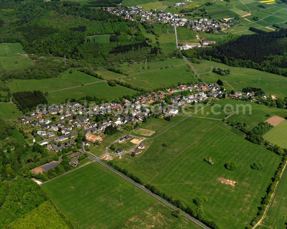 Lautzenbrücken from the bird's eye view: View of the borough of Lautzenbruecken in the state of Rhineland-Palatinate. The borough is located in the county district and region of Westerwald. The residential village is surrounded by fields and meadows