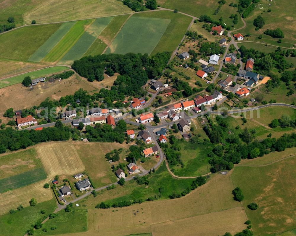 Leitzweiler from above - View of Leitzweiler in the state of Rhineland-Palatinate. Leitzweiler is a borough and municipiality in the county district of Birkenfeld, in the region of the Saar-Nahe-Mountains. The village is surrounded by hills, fields and vineyards and consists of several hamlets and residential areas