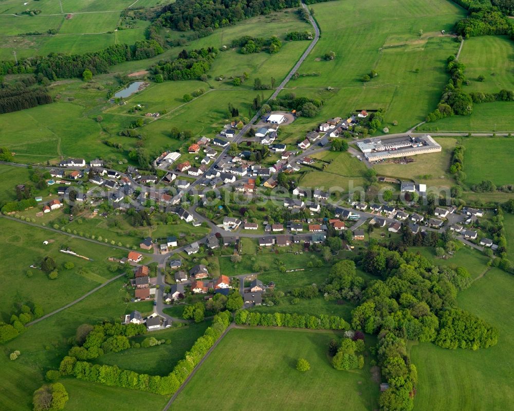 Aerial image Lochum - View of Lochum in the state of Rhineland-Palatinate. The borough and municipiality Lochum is located in the county district of Westerwaldkreis and surrounded by fields, meadows and forest