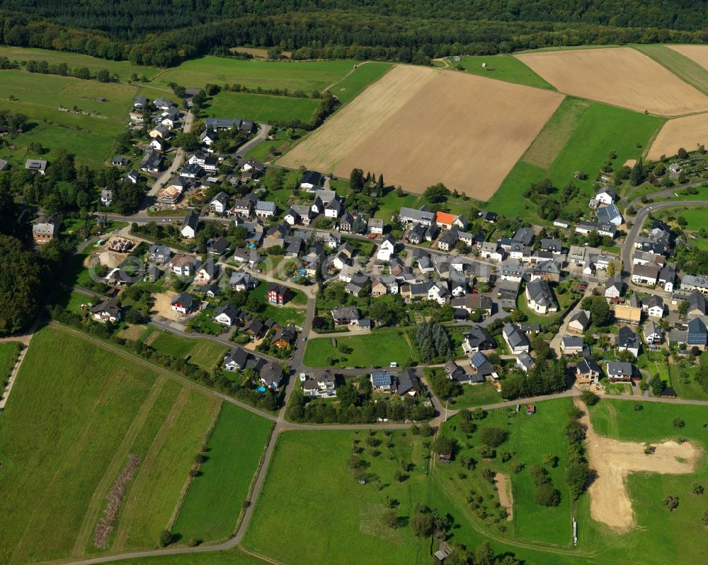 Aerial photograph Macken - View of Macken in the state of Rhineland-Palatinate. The borough and municipiality of Macken is located in the county district of Mayen-Koblenz in the Moselle hills in the Hunsrueck region. Macken is surrounded by agricultural land and meadows. A large part of the municipial area is covered in woods and forest