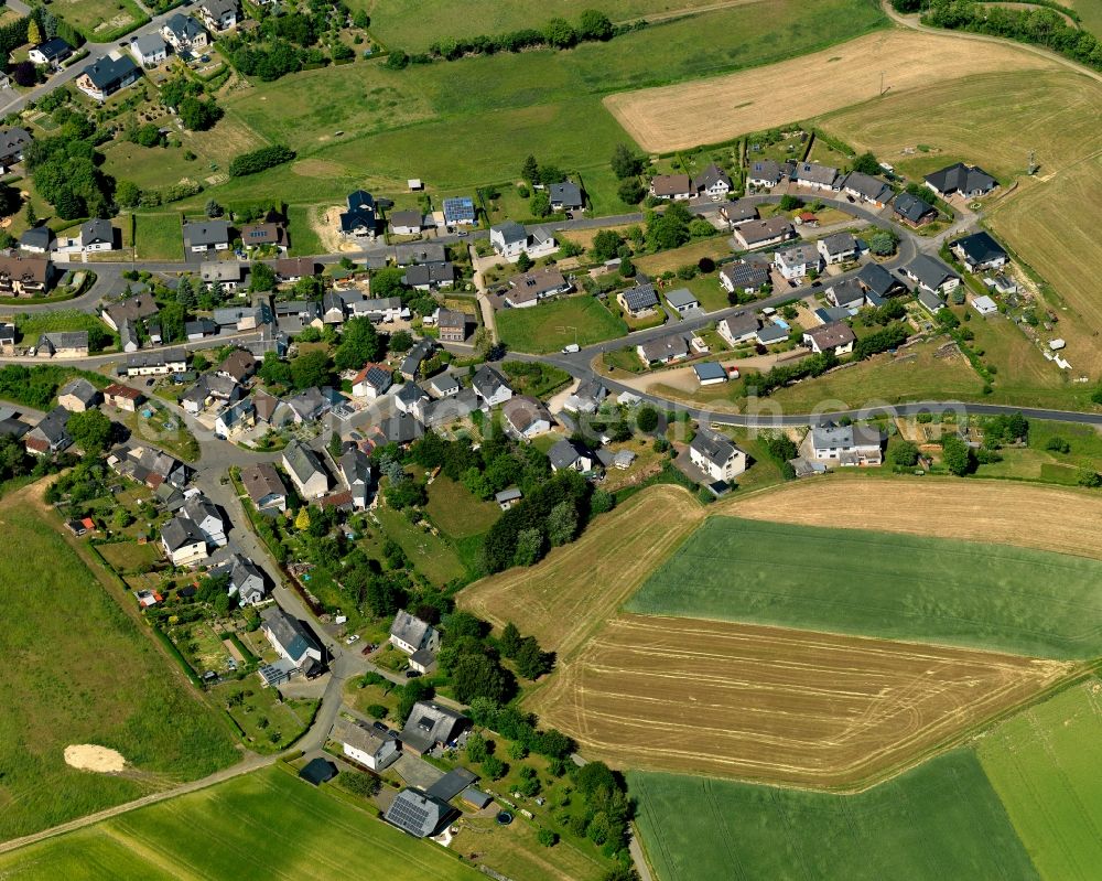 Aerial image Masburg - View of Masburg in the state of Rhineland-Palatinate. The borough and municipiality is located in the county district of Cochem-Zell in the Eastern Eifel Region. Masburg includes several hamlets and estates. It is surrounded by agricultural land and meadows and is widely wooded