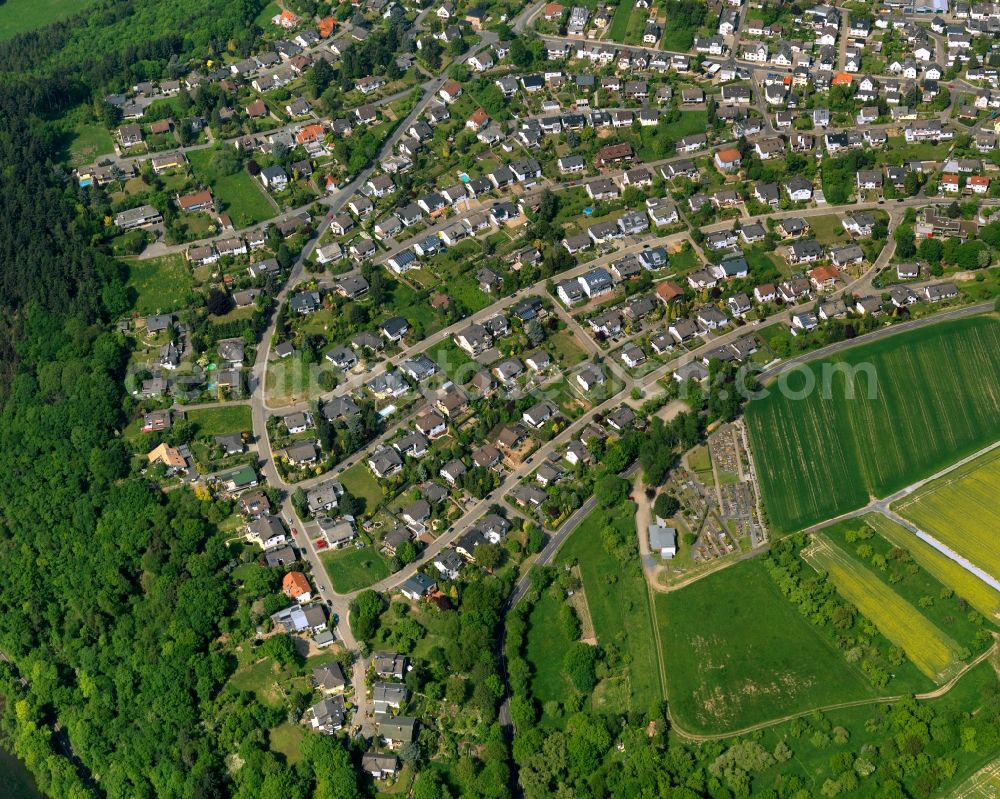 Aerial image Melsbach - View of Melsbach in the state of Rhineland-Palatinate. The borough and municipiality is located in the county district of Neuwied, in the foothills of the Westerwald forest, in the Nature Park Rhine-Westerwald and in the area of the Neuwieder Becken. It consists of several single family houses and residential areas and is a rural locality