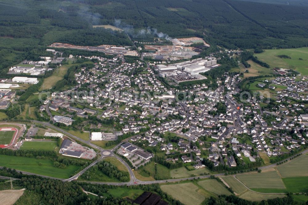 Aerial image Morbach - View of Morbach in the state of Rhineland-Palatinate. Morbach is located in the county district of Bernkastel-Wittlich. It is an official spa resort and economic centre of the region