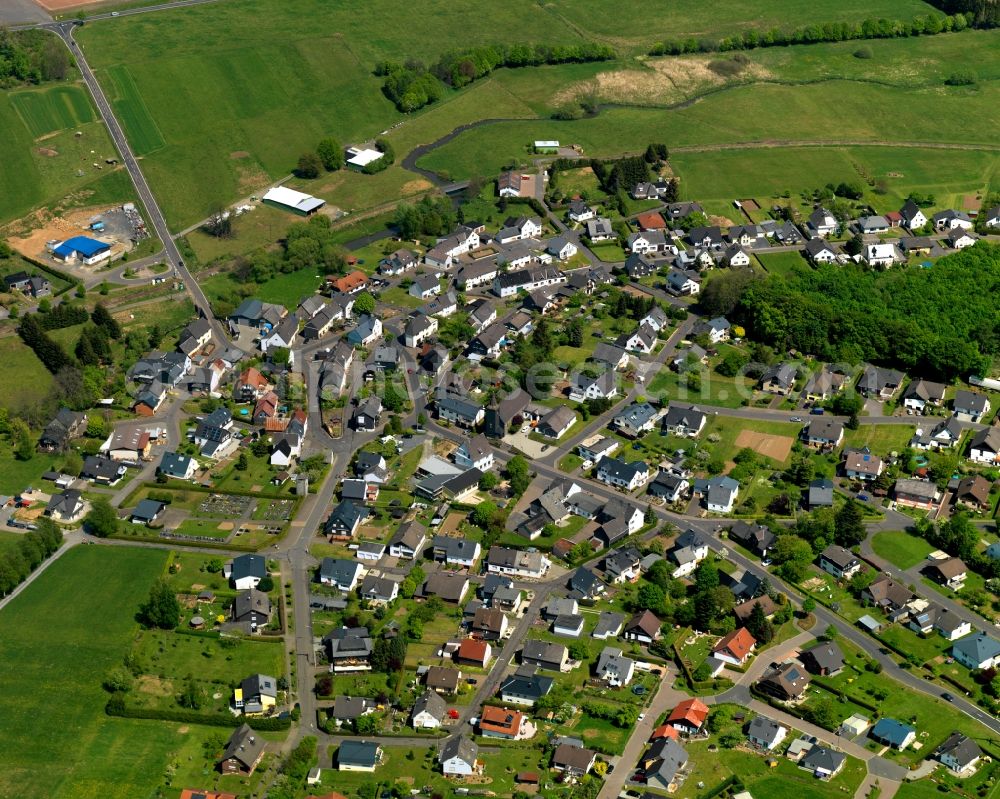 Neustadt / Westerwald from above - View of the borough of Neustadt/Westerwald in the state of Rhineland-Palatinate. The borough is located in the county district and region of Westerwald. The residential village is surrounded by fields and meadows