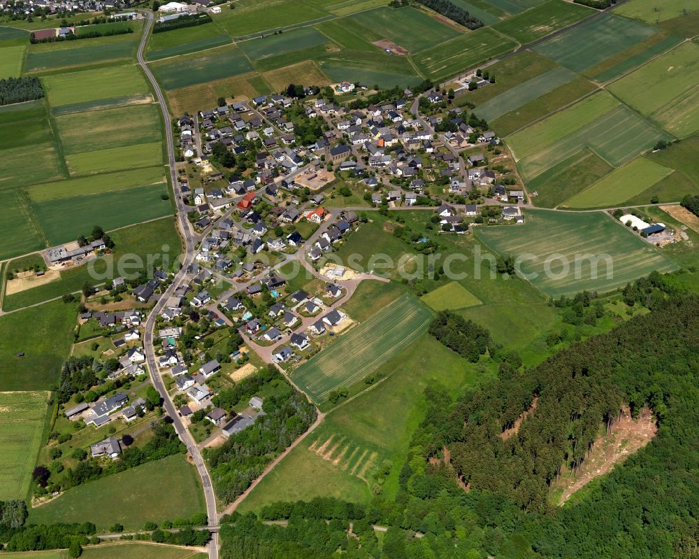 Aerial image Norath - View of the borough of Norath in the state of Rhineland-Palatinate. The borough and municipiality is located in the county district of Rhine-Hunsrueck, in the foothills of the Hunsrueck region. The official tourist resort consists of residential areas and is surrounded by fields and meadows