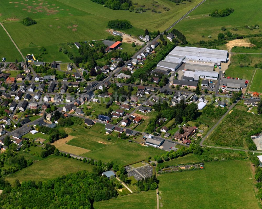 Norken from above - View of the borough of Norken in the state of Rhineland-Palatinate. The borough is located in the county district and region of Westerwald. The residential village is surrounded by fields and meadows