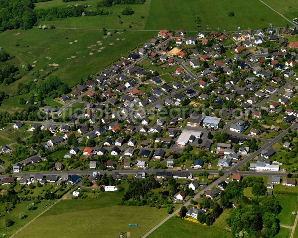 Aerial image Norken - View of the borough of Norken in the state of Rhineland-Palatinate. The borough is located in the county district and region of Westerwald. The residential village is surrounded by fields and meadows