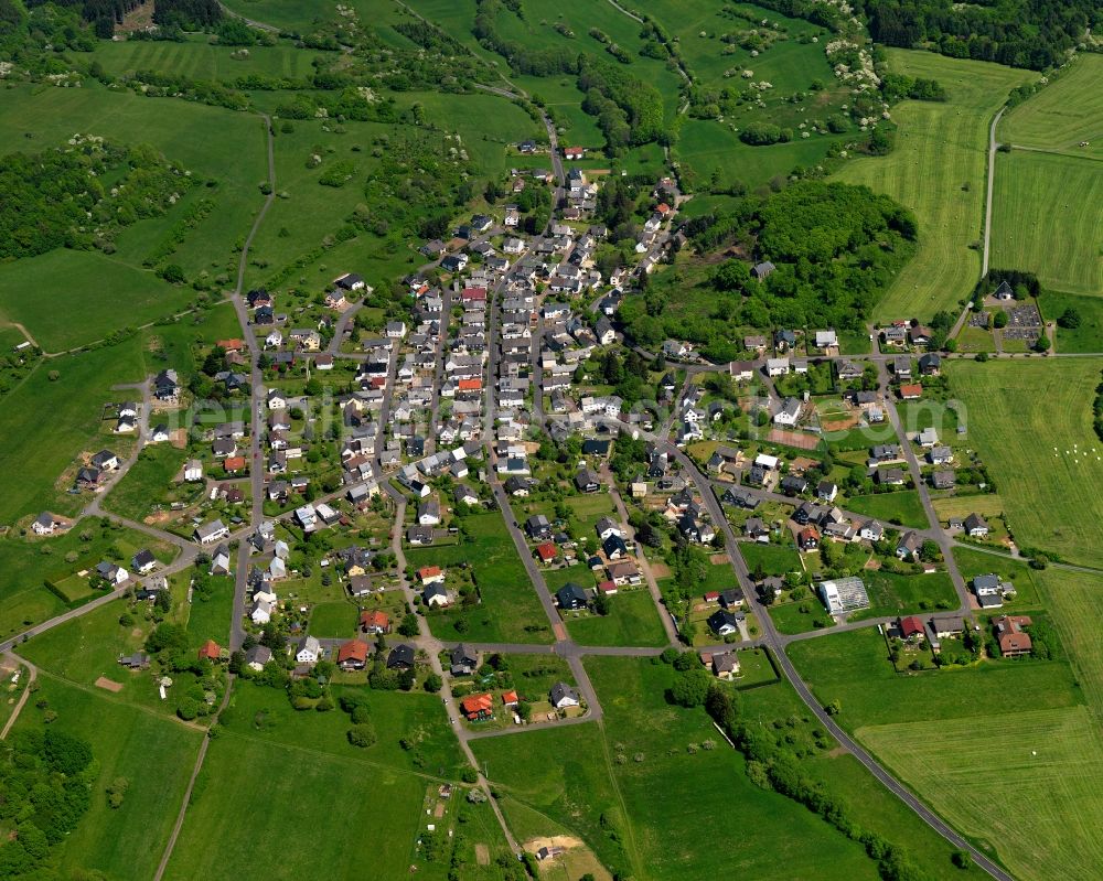 Oberrod from the bird's eye view: View of the borough of Oberrod in the state of Rhineland-Palatinate. The borough is located in the county district and region of Westerwald. The residential village is surrounded by fields and meadows