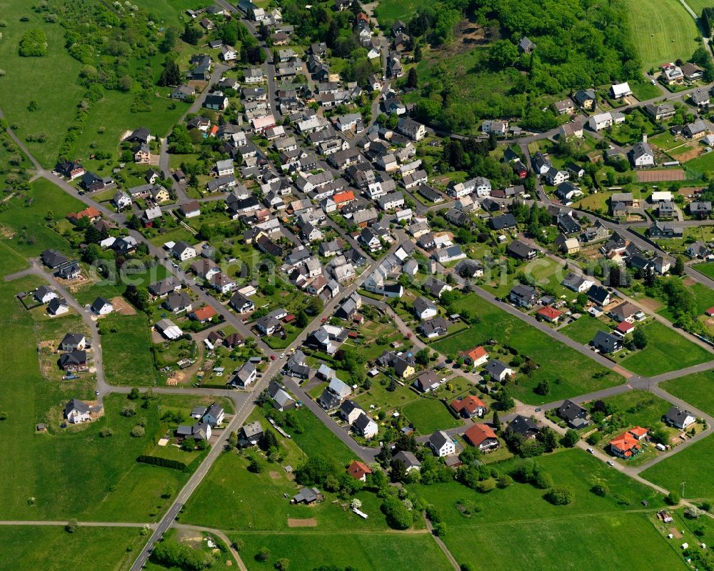 Aerial image Oberrod - View of the borough of Oberrod in the state of Rhineland-Palatinate. The borough is located in the county district and region of Westerwald. The residential village is surrounded by fields and meadows