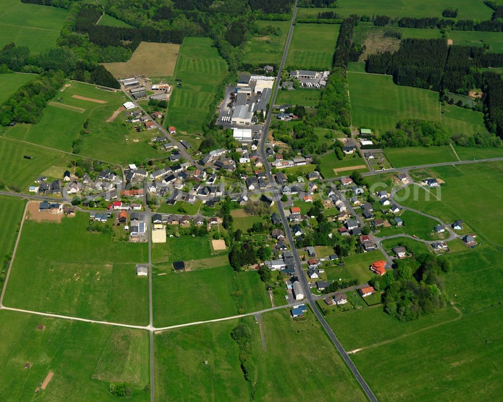 Aerial image Oberroßbach - View of the borough of Oberrossbach in the state of Rhineland-Palatinate. The borough is located in the county district and region of Westerwald. The residential village is surrounded by fields and meadows