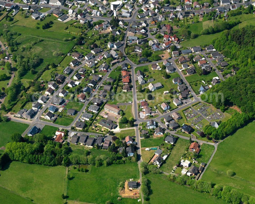 Aerial image Pottum - View of the borough of Pottum in the state of Rhineland-Palatinate. The borough is located in the county district and region of Westerwald. The official tourist resort is surrounded by fields and meadows. It sits on the Northern shore of lake Wiesensee