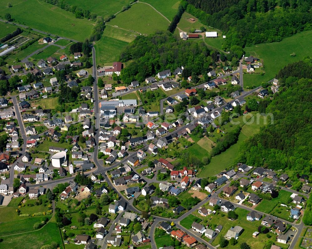 Pottum from above - View of the borough of Pottum in the state of Rhineland-Palatinate. The borough is located in the county district and region of Westerwald. The official tourist resort is surrounded by fields and meadows. It sits on the Northern shore of lake Wiesensee