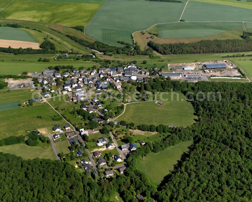 Aerial photograph Schlierschied - View of Schlierschied in the state of Rhineland-Palatinate. Schlierschied is located in the county district of Rhine-Hunsrueck. The borough and municipiality consists of residential areas and agricultural land and sits on the western edge of Soon forest. Schlierschied is known as the site of a construction company of Wilhelm Faber GmbH