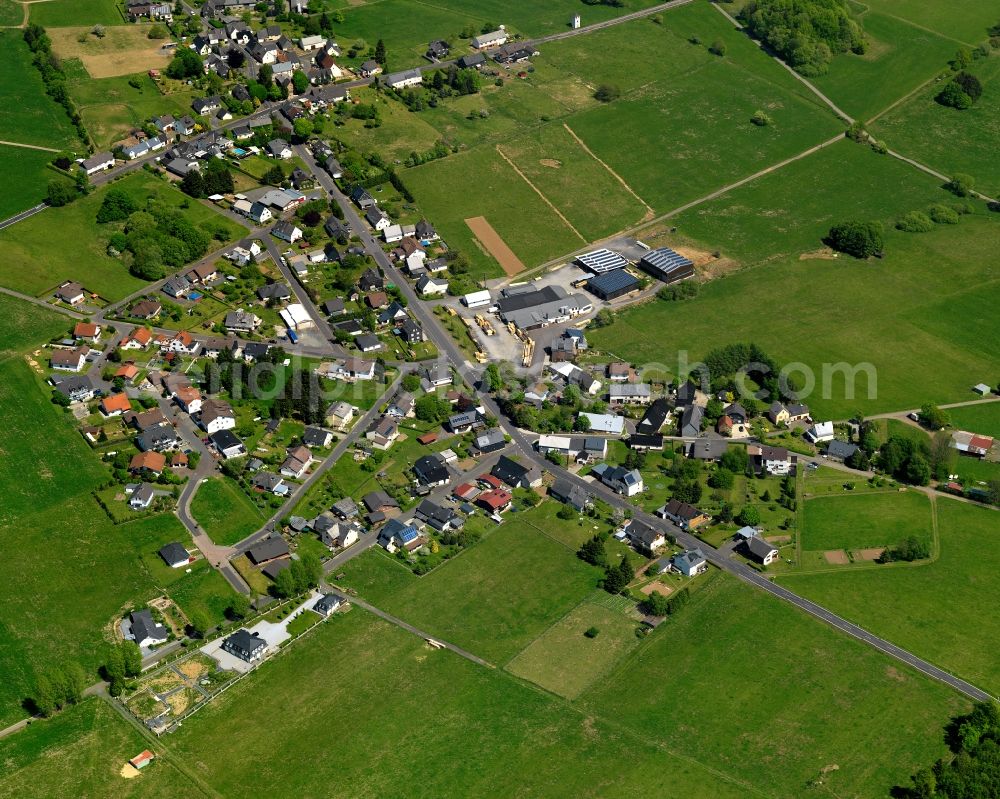 Aerial image Stockhausen-Illfurth - View of the borough of Stockhausen-Illfurth in the state of Rhineland-Palatinate. The borough is located in the county district and region of Westerwald. The residential village is surrounded by fields and meadows