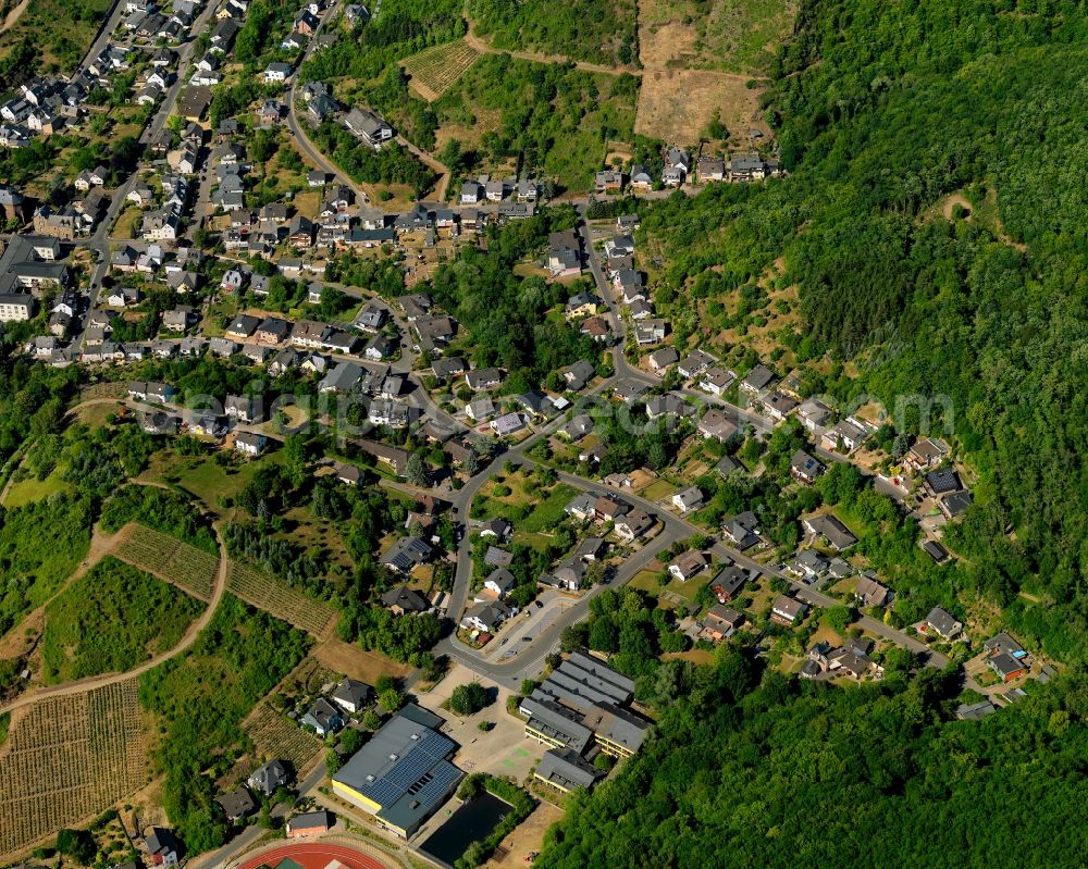 Treis-Karden from above - View of the borough and municipiality of Treis-Karden in the state of Rhineland-Palatinate. The official spa town and wine-growing town is part of the Cochem-Zell county district and is located in a bend of the river