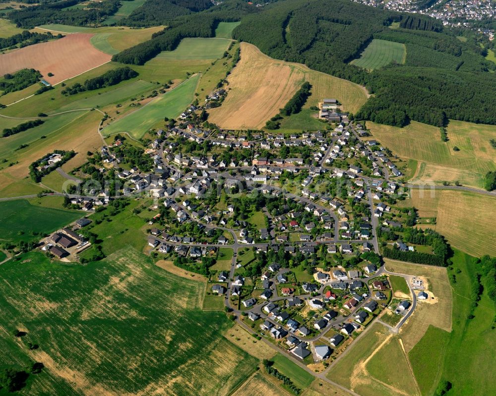 Veitsrodt from above - View of Veitsrodt in the state of Rhineland-Palatinate. The borough and municipiality is an official tourist resort and located in the county district of Birkenfeld, protected landscape of Hochwald-Idarwald. It is surrounded by agricultural land, meadows and forest and consists of several hamlets and residential areas