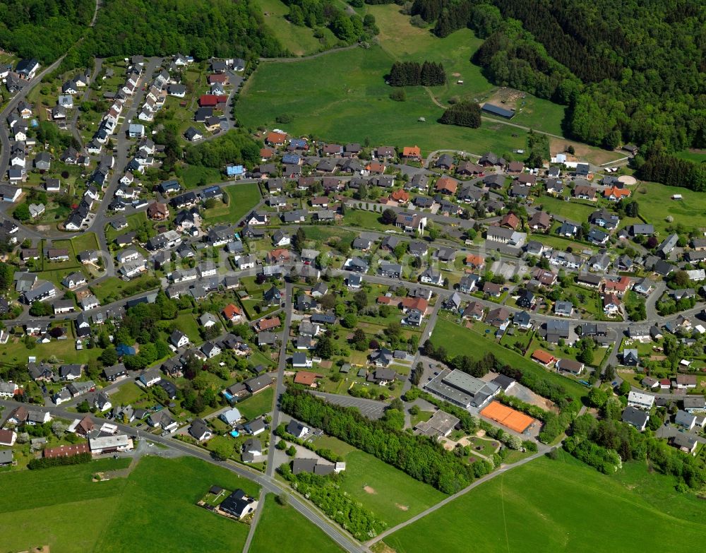 Aerial image Weitefeld - View of Weitefeld in the state of Rhineland-Palatinate. The borough and municipiality Weitefeld is located in the county district of Altenkirchen in the Westerwald forest region and surrounded by fields, meadows and forest. It sits on a hill