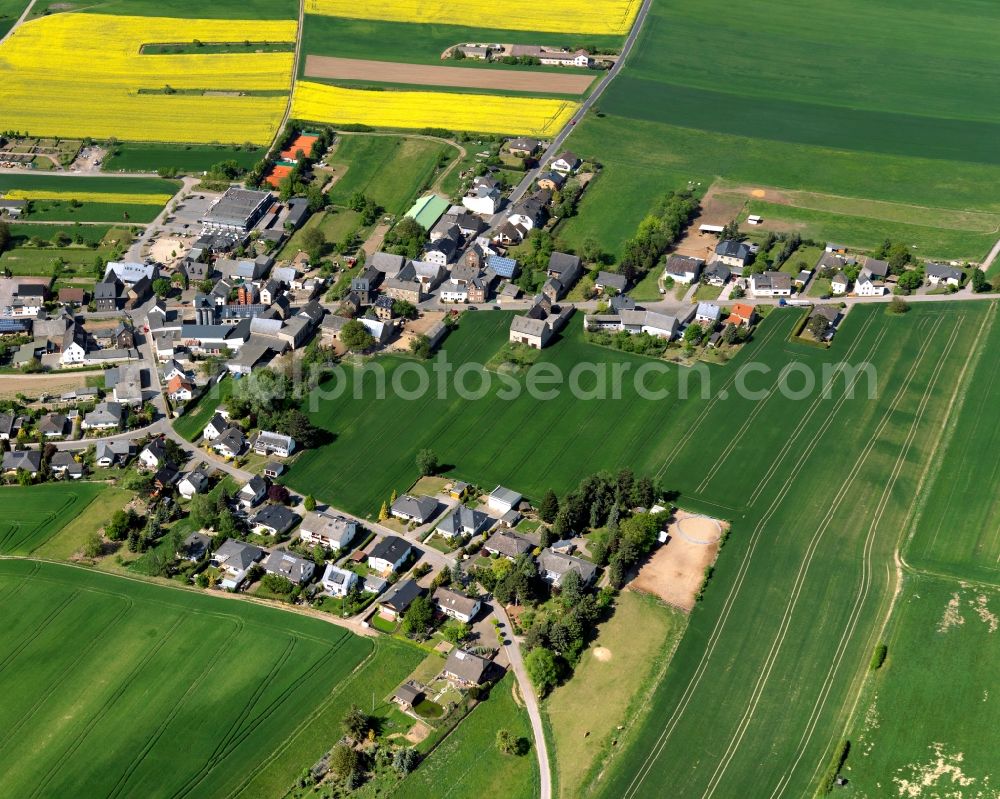 Aerial image Welling - View of Welling in the state of Rhineland-Palatinate. The agricultural borough and municipiality is located in the county district of Mayen-Koblenz, above the Valley of the river Nette, and is surrounded by meadows and rapeseed fields