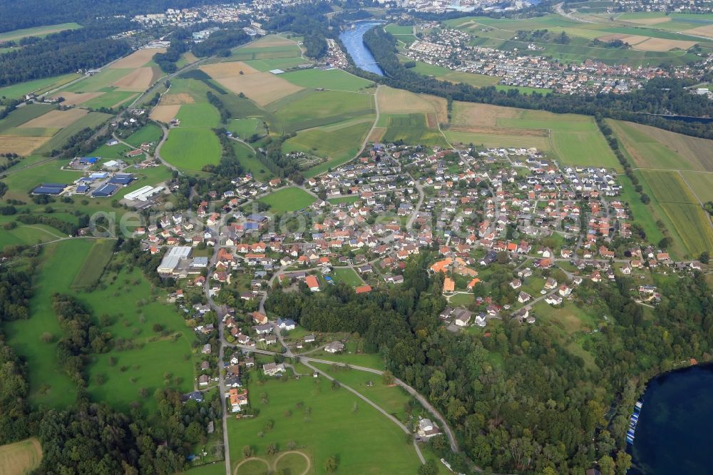 Aerial image Jestetten - Town view of the streets and houses of the residential areas in the district Altenburg in Jestetten in the state Baden-Wuerttemberg, Germany