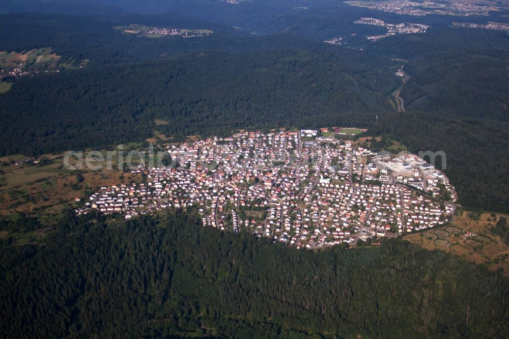 Aerial image Pforzheim - Town View of the streets and houses of the residential areas in the district Buechenbronn in Pforzheim in the state Baden-Wuerttemberg