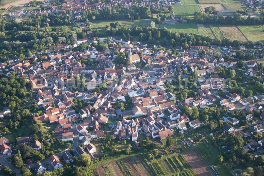 Billigheim-Ingenheim from the bird's eye view: Town View of the streets and houses of the residential areas in the district Billigheim in Billigheim-Ingenheim in the state Rhineland-Palatinate