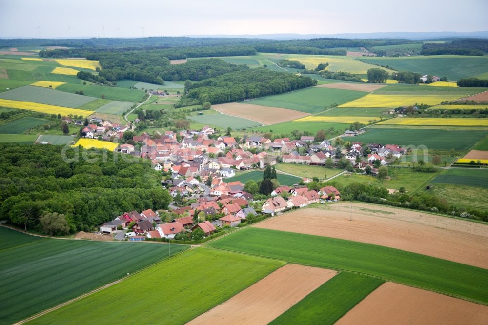 Arnstein from the bird's eye view: Town View of the streets and houses of the residential areas in the district Binsbach in Arnstein in the state Bavaria