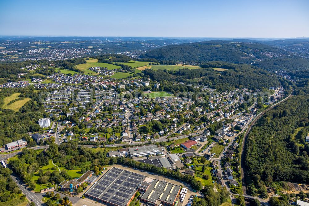 Aerial image Ennepetal - Town View of the streets and houses of the residential areas and the sports ground of the Sportverein Buettenberg 1930 e.V. in the district Buettenberg in Ennepetal in the state North Rhine-Westphalia, Germany