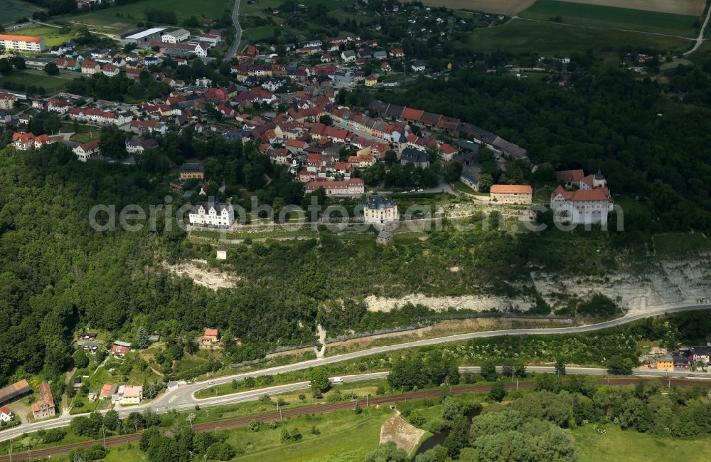 Aerial image Dornburg-Camburg - Town View of the streets and houses of the residential areas overlooking the Dornburger Schloesser in the district Dornburg/Saale in in the state Thuringia, Germany